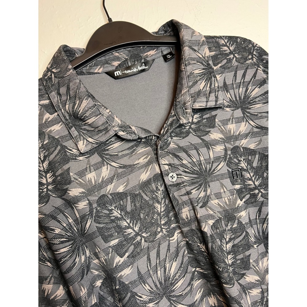 Travis Mathew Men's XXL Grey Tropical Palm Leaf Short Sleeve Polo Golf Shirt